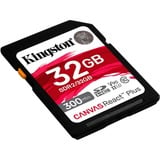 Kingston Canvas React Plus 32 GB SD UHS-II Clase 10, Tarjeta de memoria negro, 32 GB, SD, Clase 10, UHS-II, 300 MB/s, 260 MB/s