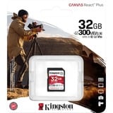 Kingston Canvas React Plus 32 GB SD UHS-II Clase 10, Tarjeta de memoria negro, 32 GB, SD, Clase 10, UHS-II, 300 MB/s, 260 MB/s