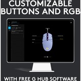 Logitech G203 LIGHTSYNC ratón USB tipo A 8000 DPI, Ratones para gaming lila, USB tipo A, 8000 DPI, 1 ms, Lila