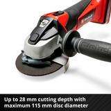 EINHELL TE-AG 18 Li 115mm Negro, Rojo amoladora de ángulo inalámbrica, Amoladora angular rojo, Sin cargador ni batería