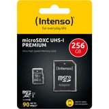 Intenso microSD Karte UHS-I Premium 256 GB Clase 10, Tarjeta de memoria negro, 256 GB, MicroSD, Clase 10, UHS-I, 90 MB/s, Class 1 (U1)