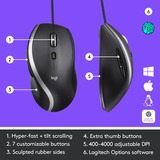 Logitech Corded Mouse M500S ratón mano derecha USB tipo A Óptico 4000 DPI antracita/Plateado, mano derecha, Óptico, USB tipo A, 4000 DPI, Negro