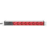 Digitus Regleta de enchufes de 19" con perfil de aluminio, 8 tomas, 1U rojo/Aluminio