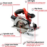 EINHELL Sierra circular a batería Power X-Change TE-CS 18/165-1 Li-Solo, 18Volt rojo/Negro
