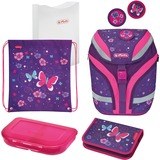 Herlitz SoftFlex Plus Butterfly juego de mochila escolar Chica Poliéster Rosa, Púrpura, Cartera de escuela lila/Rosa, Caja para almuerzo, Pencil case, Mochila escolar, Sport bag, Chica, Educación secundaria media, Mochila, 18 L, Bolsillo frontal, Bolsillo lateral