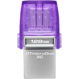 Kingston DataTraveler microDuo 3C unidad flash USB 128 GB USB Type-A / USB Type-C 3.2 Gen 1 (3.1 Gen 1) Acero inoxidable, Púrpura, Lápiz USB violeta/Transparente, 128 GB, USB Type-A / USB Type-C, 3.2 Gen 1 (3.1 Gen 1), 200 MB/s, Otro, Acero inoxidable, Púrpura