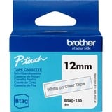 Brother BTAG-135 cinta para impresora de etiquetas Blanco sobre transparencia, Cinta de escritura Blanco sobre transparencia, Filipinas, 5 año(s), Brother, P-touch PT-N10, PT-N20, PT-N25BT, 1,2 cm