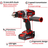 EINHELL Taladro atornillador percutor a batería Power X-Change TE-CD 18/48 Li, 18Volt, Martillo atornillador negro