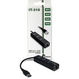 Inter-Tech ARGUS IT-310 USB 3.2 Gen 1 (3.1 Gen 1) Type-A 1000 Mbit/s Negro, Adaptador de red USB 3.2 Gen 1 (3.1 Gen 1) Type-A, RJ-45, USB 3.2 Gen 1 (3.1 Gen 1) Type-A, 1000 Mbit/s, Negro, Aluminio, Gigabit Ethernet