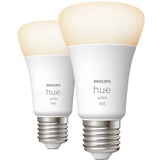 Philips Hue Bombilla inteligente A60 - E27 - 800 (paquete de 2), Lámpara LED Philips Hue White Bombilla inteligente A60 - E27 - 800 (paquete de 2), Bombilla inteligente, Blanco, Bluetooth/Zigbee, LED integrado, E27, Blanco cálido