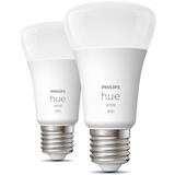 Philips Hue Bombilla inteligente A60 - E27 - 800 (paquete de 2), Lámpara LED Philips Hue White Bombilla inteligente A60 - E27 - 800 (paquete de 2), Bombilla inteligente, Blanco, Bluetooth/Zigbee, LED integrado, E27, Blanco cálido