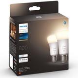 Philips Hue Bombilla inteligente A60 - E27 - 800 (paquete de 2), Lámpara LED Philips Hue White Bombilla inteligente A60 - E27 - 800 (paquete de 2), Bombilla inteligente, Blanco, Bluetooth/Zigbee, LED integrado, E27, Blanco cálido