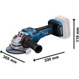 Bosch GWS 18V-15 PSC PROFESSIONAL amoladora angular 12,5 cm 11000 RPM 1500 W 2,3 kg azul/Negro, 11000 RPM, 12,5 cm, Batería, 2,3 kg, Motor sin escobillas