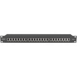 Digitus Panel de conexión CAT 6A, clase EA, apantallado, Patch Panel negro, clase EA, apantallado, RJ-45, Cat6a, Negro, Acero, Montaje en bastidor, 1U