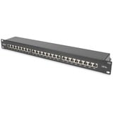 Digitus Panel de conexión CAT 6A, clase EA, apantallado, Patch Panel negro, clase EA, apantallado, RJ-45, Cat6a, Negro, Acero, Montaje en bastidor, 1U