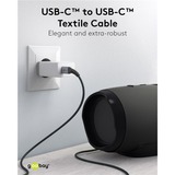 goobay Cargador rápido USB-C Nano, PD, GaN, 65 vatios, cable textil USB-C negro