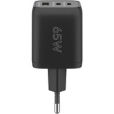 goobay Cargador rápido USB-C Nano, PD, GaN, 65 vatios, cable textil USB-C negro