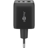 goobay Cargador rápido USB-C Nano, PD, GaN, 65 vatios, cable textil USB-C negro