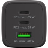 goobay Cargador rápido USB-C Nano, PD, GaN, 65 vatios, cable textil USB-C negro