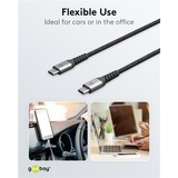 goobay Cargador rápido USB-C Nano, PD, GaN, 65 vatios, cable textil USB-C negro