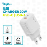 Digitus Cargador USB 20W, 1x USB-C, 1x USB-A blanco