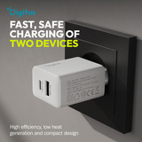 Digitus Cargador USB 20W, 1x USB-C, 1x USB-A blanco