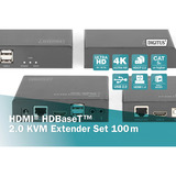 Digitus Set extensor KVM HDMI 4K HDBaseT 2.0, Alargador de HDMI negro