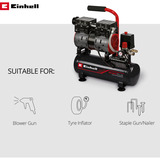 EINHELL TE-AC 6 Silent compresor de aire 550 W 110 l/min Corriente alterna rojo/Negro, 110 l/min, 8 bar, 550 W, 14,7 kg