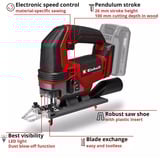 EINHELL TE-JS 18/100 Li - Solo, 4321270, Sierra de calar rojo/Negro