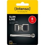 Intenso Slim Line unidad flash USB 8 GB USB tipo A 3.2 Gen 1 (3.1 Gen 1) Negro, Lápiz USB negro, 8 GB, USB tipo A, 3.2 Gen 1 (3.1 Gen 1), 100 MB/s, Tapa, Negro