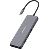 Verbatim CMH-13 USB Tipo C 10000 Mbit/s Plata, Estación de acoplamiento gris, USB Tipo C, 3ˌ5mm, DisplayPort, HDMI, RJ-45, USB 2.0, USB 3.2 Gen 1 (3.1 Gen 1) Type-A, USB 3.2 Gen 2 (3.1..., 10000 Mbit/s, 30 Hz, Plata, Acrilonitrilo butadieno estireno (ABS), Aluminio