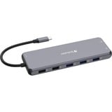 Verbatim CMH-13 USB Tipo C 10000 Mbit/s Plata, Estación de acoplamiento gris, USB Tipo C, 3ˌ5mm, DisplayPort, HDMI, RJ-45, USB 2.0, USB 3.2 Gen 1 (3.1 Gen 1) Type-A, USB 3.2 Gen 2 (3.1..., 10000 Mbit/s, 30 Hz, Plata, Acrilonitrilo butadieno estireno (ABS), Aluminio