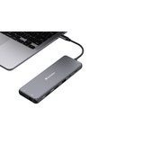 Verbatim CMH-13 USB Tipo C 10000 Mbit/s Plata, Estación de acoplamiento gris, USB Tipo C, 3ˌ5mm, DisplayPort, HDMI, RJ-45, USB 2.0, USB 3.2 Gen 1 (3.1 Gen 1) Type-A, USB 3.2 Gen 2 (3.1..., 10000 Mbit/s, 30 Hz, Plata, Acrilonitrilo butadieno estireno (ABS), Aluminio