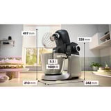 Bosch Serie 6 MUMS6ZS17 robot de cocina 1600 W 5,5 L Negro, Acero inoxidable negro/Acero fino, 5,5 L, Negro, Acero inoxidable, Giratorio, 3,5 kg, 3,5 kg, 1,1 m