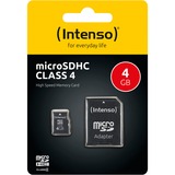 Intenso 3403450 memoria flash 4 GB MicroSDHC Clase 4, Tarjeta de memoria 4 GB, MicroSDHC, Clase 4, 20 MB/s, 5 MB/s, Resistente a golpes, Resistente a la temperatura, A prueba de rayos X