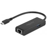 DeLOCK 63826 hub de interfaz USB 3.2 Gen 1 (3.1 Gen 1) Type-C 1000 Mbit/s Negro, Adaptador negro, USB 3.2 Gen 1 (3.1 Gen 1) Type-C, RJ-45, 1000 Mbit/s, Negro, Actividad, Enlace, 0,15 m