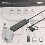 Digitus Hub USB 3.0 de 4 puertos línea delgada negro