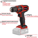 EINHELL Atornillador con taladro a batería Power X-Change TC-CD 18/35 Li - Solo, 18Volt, Taladro/destornillador rojo/Negro