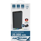 Ansmann 1700-0113 batería externa Polímero de litio 20000 mAh Antracita, Banco de potencia negro, 20000 mAh, Polímero de litio, Quick Charge 3.0, 3,7 V, 18 W, Antracita