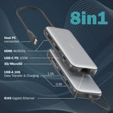 Digitus Estación de acoplamiento USB-C de 8 puertos gris/Negro