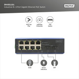 Digitus Switch Gigabit Ethernet PoE industrial 8+2 puertos, Interruptor/Conmutador 