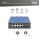 Digitus Switch Gigabit Ethernet PoE gestionado L2 industrial 8+2 puertos, Interruptor/Conmutador 