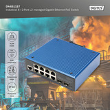 Digitus Switch Gigabit Ethernet PoE gestionado L2 industrial 8+2 puertos, Interruptor/Conmutador 