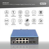 Digitus Switch Gigabit Ethernet PoE gestionado L2 industrial 8+2 puertos, Interruptor/Conmutador 