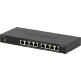 Netgear GS308LP, Interruptor/Conmutador negro, No administrado, Gigabit Ethernet (10/100/1000), Energía sobre Ethernet (PoE), Montaje en rack, Escritorio, Montaje de pared