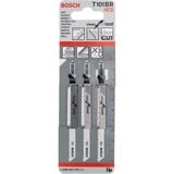 Bosch T 101 BR Hoja de sierra de vaivén Acero de alto carbono (HCS) 3 pieza(s) Hoja de sierra de vaivén, Aglomerado, Tablero de fibra, Panel, Madera blanda, Acero de alto carbono (HCS), Negro, Acero inoxidable, 2,5 mm, 3 cm