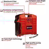 EINHELL Compresor de maletín a batería TE-AC 36/8 Li OF Set - Solo, 36 Voltios (2x18V) rojo