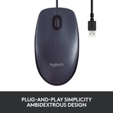 Logitech B100 Optical Usb Mouse f/ Bus ratón Ambidextro USB tipo A Óptico 800 DPI negro, Ambidextro, Óptico, USB tipo A, 800 DPI, Negro