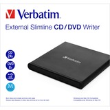 Verbatim External Slimline CD/DVD Writer unidad de disco óptico DVD±RW Negro, Regrabadora DVD negro, Negro, Bandeja, Horizontal, Portátil, DVD±RW, USB 2.0