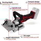 EINHELL Fresadora de espigas plana Power X-Change TE-BJ 18 Li - Solo, 18 Voltios, Esamblaje con galleta rojo/Negro